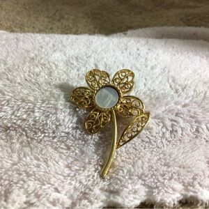 Gold Flower Brooch with Mother-of-Pearl Center - Women Jewelry